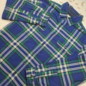 Vintage LL Bean Flannel Shirt Mens Medium Plaid Blue Green‎ Fleece Lined